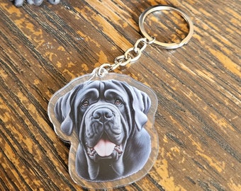 Gray Mastiff Keychain Acrylic, Dog Keychain, Dog lover gift, Mastiff gift