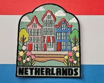 Iron on patch Netherlands - Canal houses Amsterdam Holland Dutch Badges Backpack Gift Patches