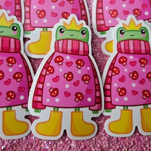 Cute Vinyl Frog Lucy Sticker with Mushroom Sweater and Rain Boots