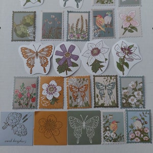 Sticker set with stamp and flowers shapes - bullet journal - planner - scrapbooking
