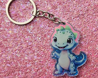 Cute kawaii Dino keychain with or without macramé pendant