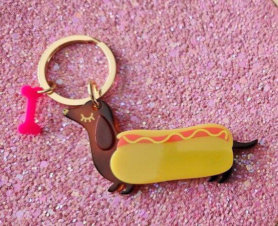 Bofanze 4 Pezzi Portachiavi in Pelle a Forma di Bassotto, Charms per Borse Cane, Portachiavi con Cane Salsiccia Portafortuna per Le Persone Preferite