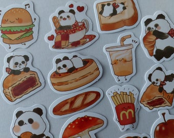 Panda stickers - Food panda stickers - Snail mail, scrapbooking, bullet journal