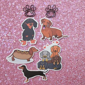 Ensemble d'autocollants avec teckels et 2 pattes de trombone - Planificateur, Courrier escargot, Bullet journal, Scrapbooking - Amoureux des teckels - Cadeau pour chien