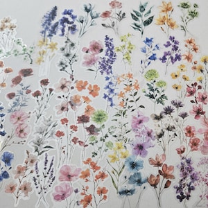 Lot de 50 autocollants transparents sur le thème des fleurs - autocollants fleurs courrier escargot