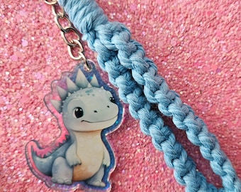 Cute kawaii Dino keychain with or without macramé pendant