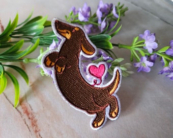 Dachshund iron on patch 80x66mm