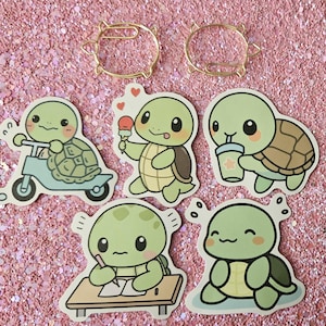 Set mit 5 Kawaii-Schildkröten-Aufklebern + 2 Schildkröten-Büroklammern – süße Dekoration, Kawaii, Schule, Büro-Accessoires