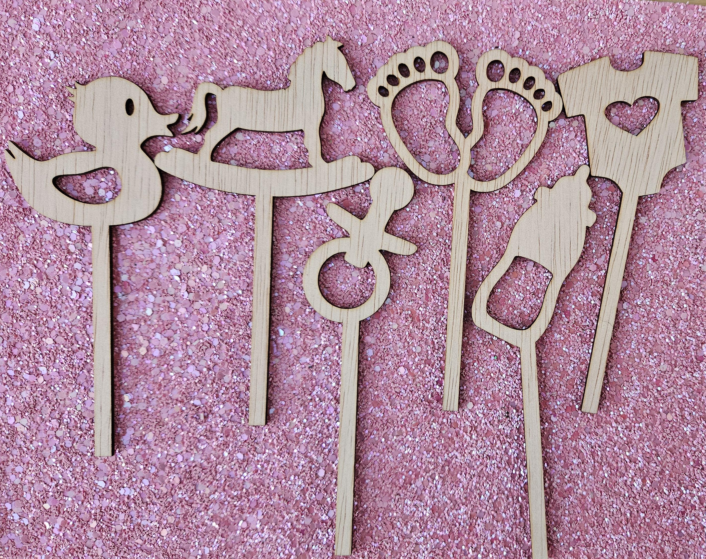 Wooden Baby Toppers, Gender Reveal Cupcake Toppers, Baby Shower Cake ...