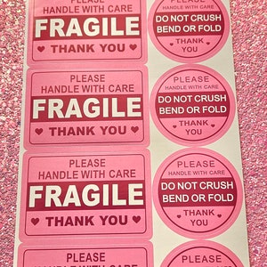 10x FRAGILE please handle with care labels stickers pink