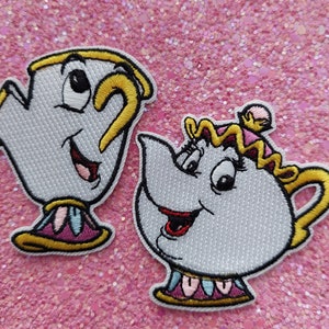 Iron on Patches - Beauty and the Beast - Mrs. Potts Teapot, Chip Inspired Disney