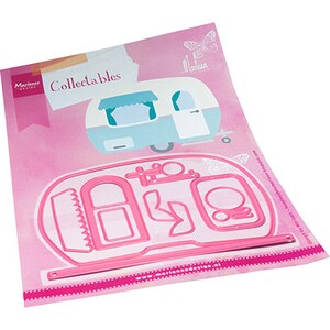 May include: A pink package of Marianne Design Collectables die-cuts. The package features a light blue and white camper illustration. The die-cuts are pink and include camper shapes and details.