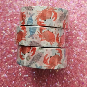 Washi tape 10 meter x 15mm krabben, vissen, schelpen - zee thema