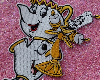 Iron on Patches - Beauty and the Beast - Lumiere, Mrs. Potts Teapot, Chip Disney Inspired