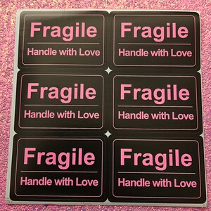 6x FRAGILE please handle with care labels stickers pink