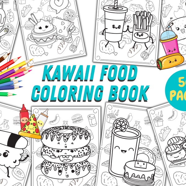 50 Printable Kawaii Coloring Pages, Digital Download Coloring Book Pdf, Coloring Activity Printable Sheets for Kids & Adults Part 2