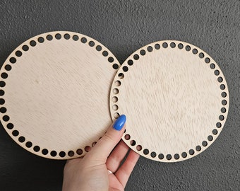 Round 35cm diameter with holes of 7,8,9 or 10 mm wooden base for crochet basket - Round base for crochet basket -Round bottom wood crochet