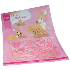 May include: A pink sheet featuring the text "Eline's Collectables" and deer illustrations. The deer are tan with white spots and accents. Pink die-cut deer shapes are at the bottom of the sheet.