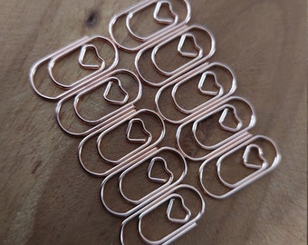 Paper clips with heart rose gold 10 pcs
