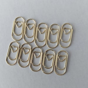 Paper clips with heart bronze or gold 10 pcs