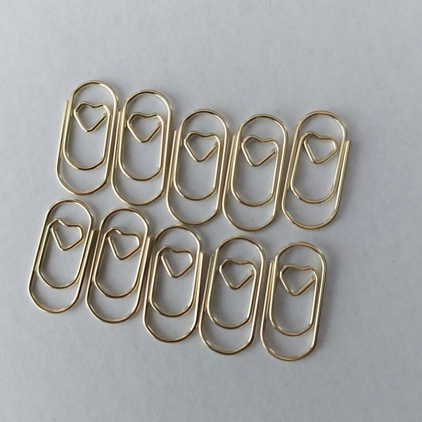 Paperclips with heart bronze or gold 10 pcs