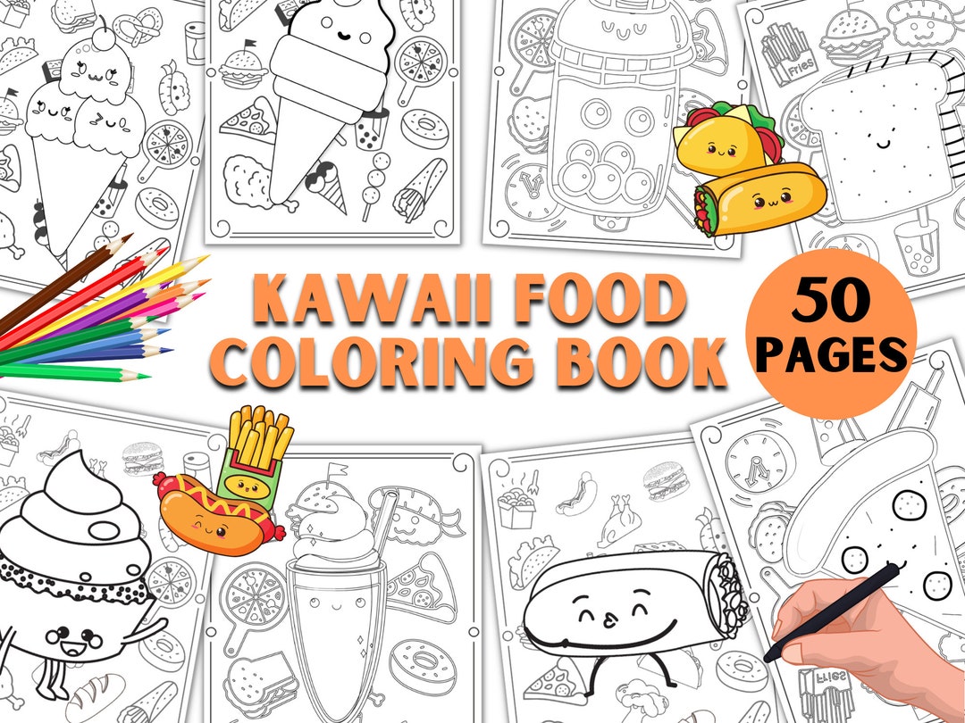 50 Printable Kawaii Coloring Pages, Digital Download Coloring Book Pdf ...