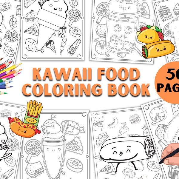 50 Printable Kawaii Coloring Pages, Digital Download Coloring Book Pdf, Coloring Activity Printable Sheets for Kids & Adults Part 1