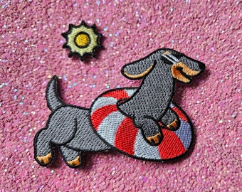 Iron on patch dachshund - summer sausage dog, cool dog with sunglasses - dog emblem - dachshund lovers