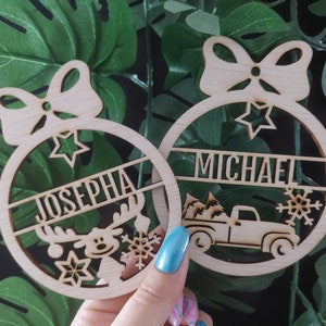 Personalized wooden Christmas bauble - Christmas ornament. Personal name baubles, Christmas gift, Christmas tree decorations