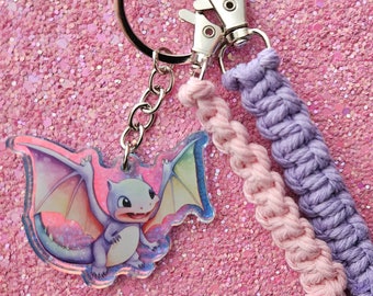 Cute kawaii Dino, dragon keychain with or without macramé pendant