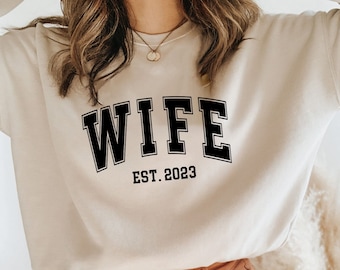 Wife Est. 2023 SVG PNG: Arched College Text Wedding Design (Digital File)