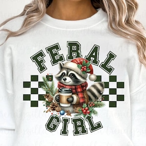 Christmas Racoon Girl PNG: Retro Xmas Design (Digital Download)