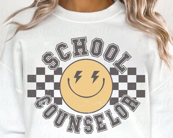 School Counselor Retro Checkered PNG: Trendy Teacher Design (Digital Download)
