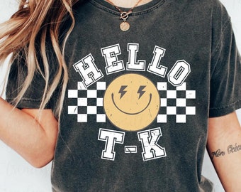 Hello T-K Teacher PNG: Checkered Race Design (Digital Download)