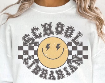 School Librarian Retro Checkered PNG: Back to School Design (Digital Download)