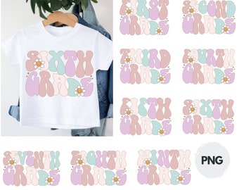 Retro School Grade PNG Bundle: Wavy Sublimation Designs (Digital Download)