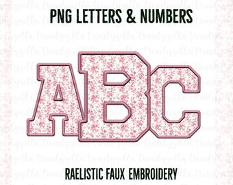 Pink Chinoiserie Floral Alphabet PNG: Faux Embroidery Letters (Digital Download)