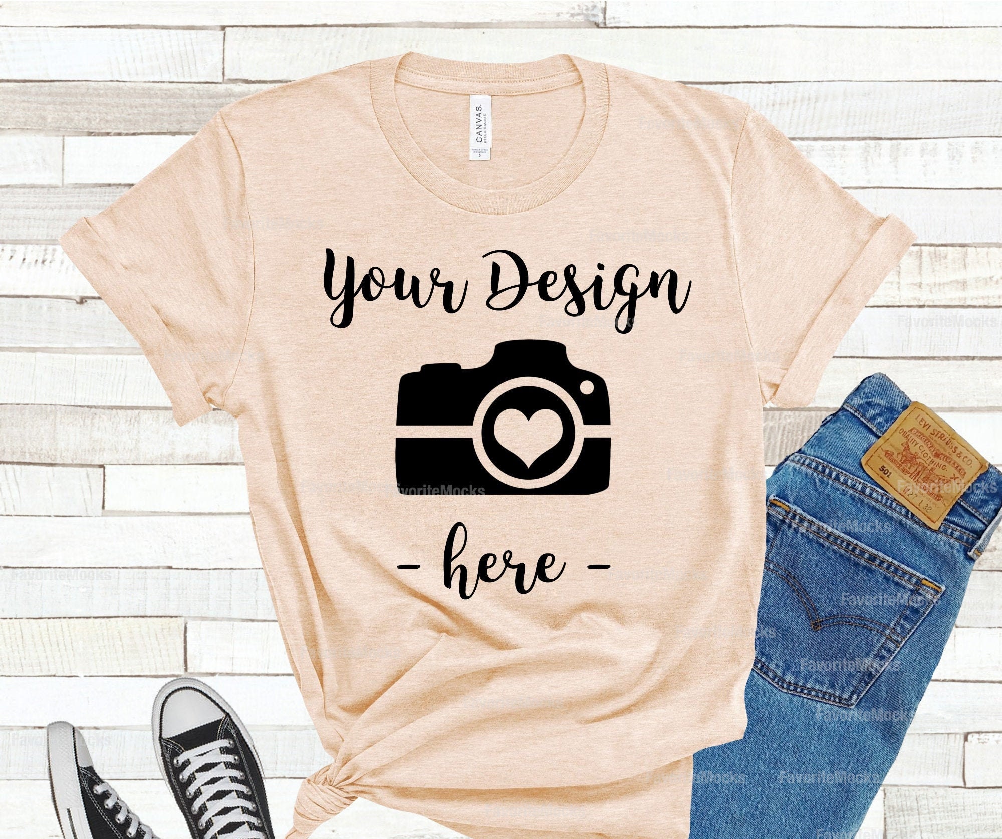 Download 3001 Bella heather prism peach Mockup Shirt Flatlay Bella ...