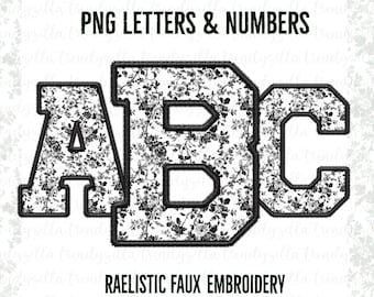 Black Chinoiserie Floral Alpha PNG: Faux Embroidery Letters (Digital Download)