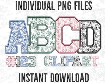 Chinoiserie Floral Alpha PNG: Faux Embroidery Letters (Digital Download)