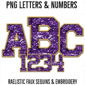 Purple Sequin Jersey Font: Faux Embroidery Alphabet (PNG Digital Download)