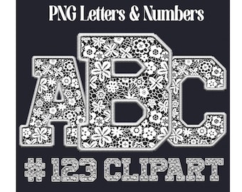 Lace Floral Varsity Letters PNG: Faux Embroidery Alphabet (Digital Download)