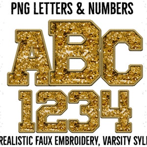 Gold Sequin Varsity Font: Faux Embroidery PNG Alpha Set (Digital Download)