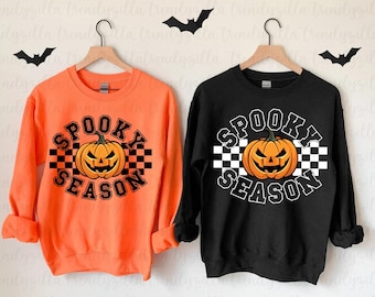 Retro Spooky Season PNG: Varsity Halloween Pumpkin (Digital File)