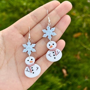 Snowman Clay Earrings | Snow Earrings | Snowflake Clay Earrings | Snowman Snowflake Dangles | Winter Earrings| Winter Clay Earrings