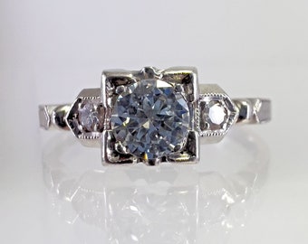 Vintage Art Deco Edwardian Platinum Ladies Vintage Diamond Engagement Ring