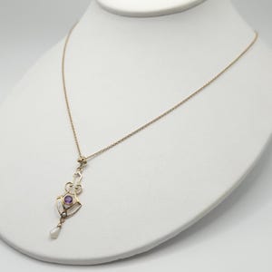 10k Gold Vintage Art Deco Amethyst Lavalier Necklace