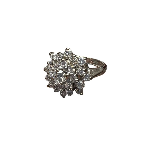 14K White Gold Diamond 1.00Ct Cluster Vintage Coc… - image 4