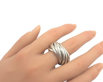 Vintage Sterling Silver Rolling Ring – Multi-Band Dome Statement Ring – Bold Interlocking Design