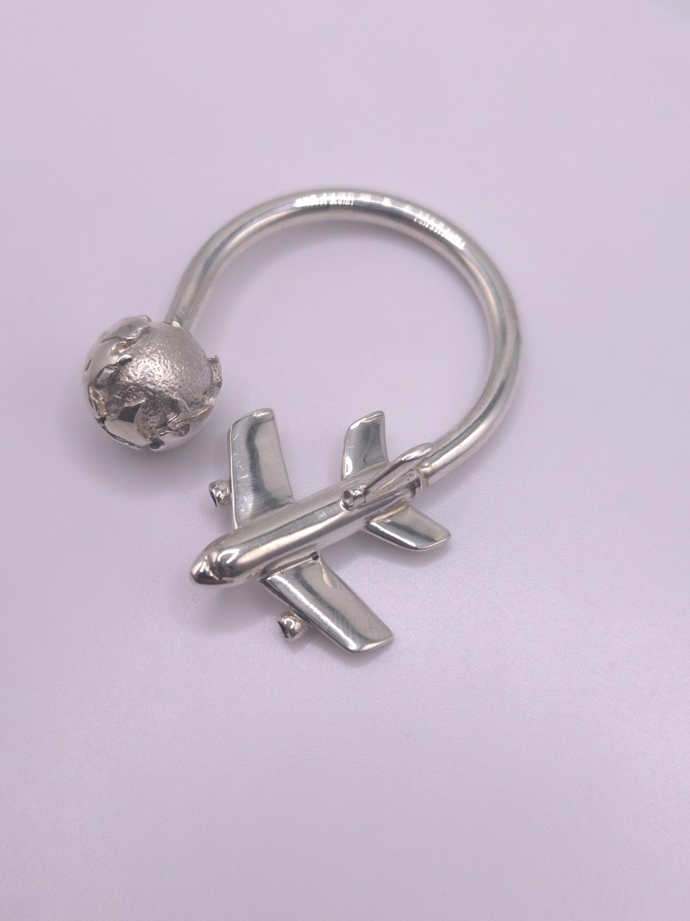 Tiffany & Co. Sterling Silver Globe Airplane Key Ring | Travel